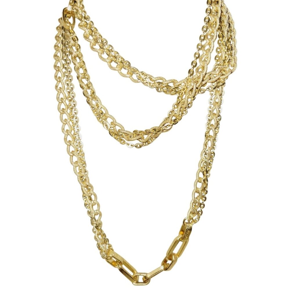 Long Vintage Gold Tone Renaissance Multi Chain Necklace Hoops and Filigree 39" - Picture 2 of 6
